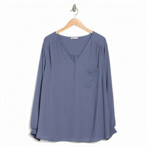 PLEIONE blouse vneck New womens small long sleeve dusty blue